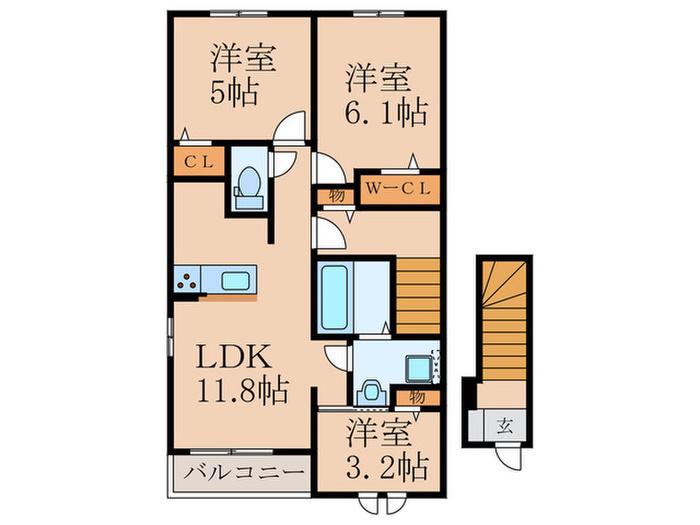 メゾンあおばIIIB(3LDK/2階)の間取り写真