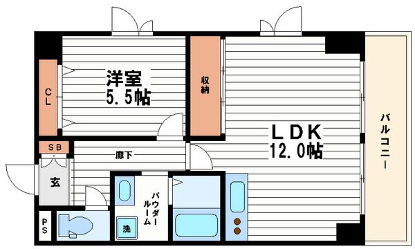 ベルドムール東横堀(1LDK/4階)の間取り写真