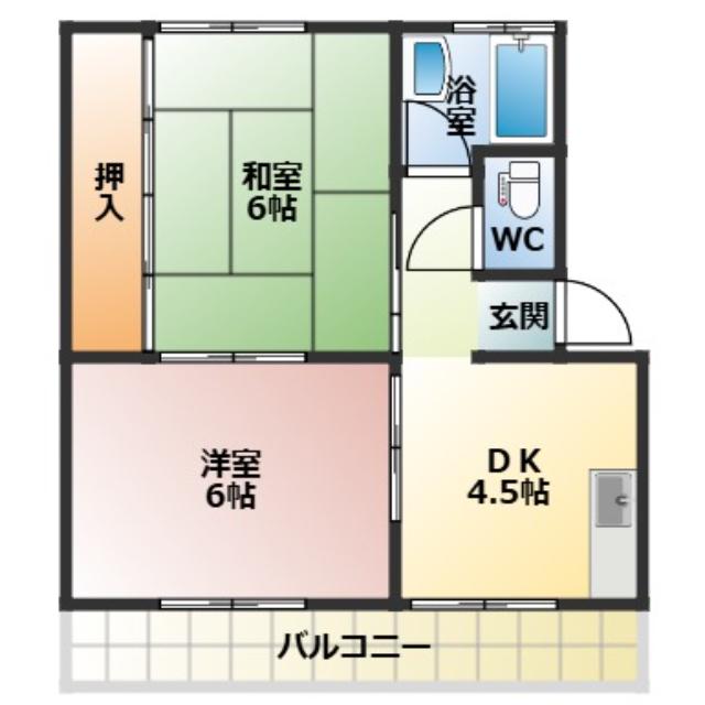 岩田アパート(2DK/2階)の間取り写真