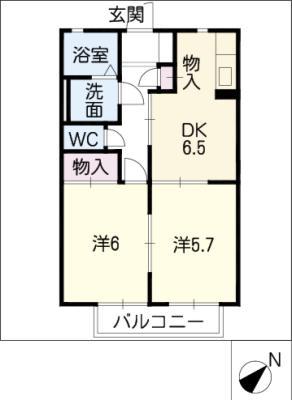 エステートII B(2DK/2階)の間取り写真