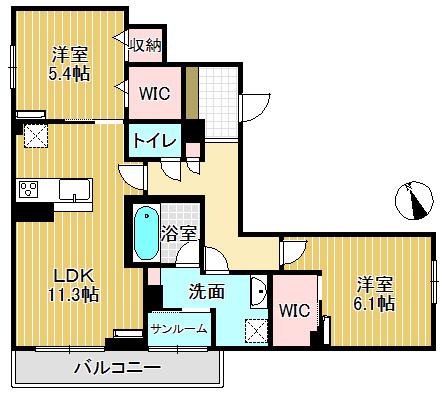 ミライエ・シリウス ウエスト(2LDK/2階)の間取り写真