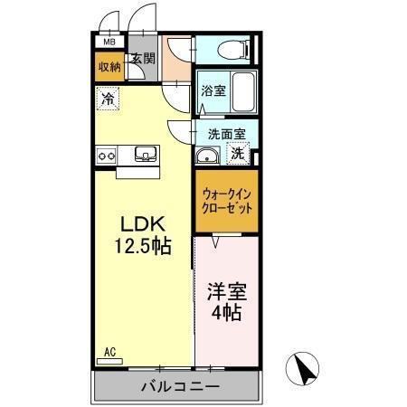 ウエストヴィラージュ華浦(1LDK/2階)の間取り写真