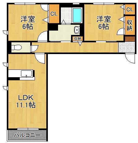 ヴィラウィステリア門司 B棟(2LDK/2階)の間取り写真
