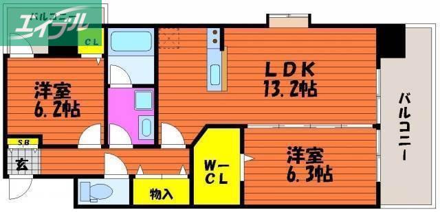 SIN KERUUXU TERA(2LDK/5階)の間取り写真