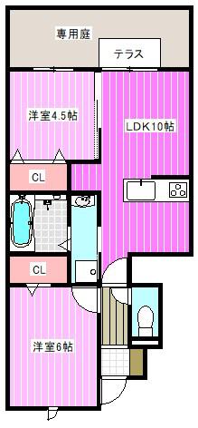 セントレジス八尾(2LDK/1階)の間取り写真