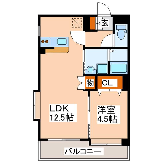 フォンス新水前寺(1LDK/4階)の間取り写真