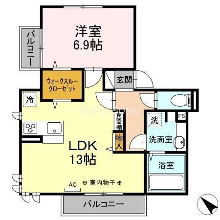 LAPIS上星川(1LDK/1階)の間取り写真