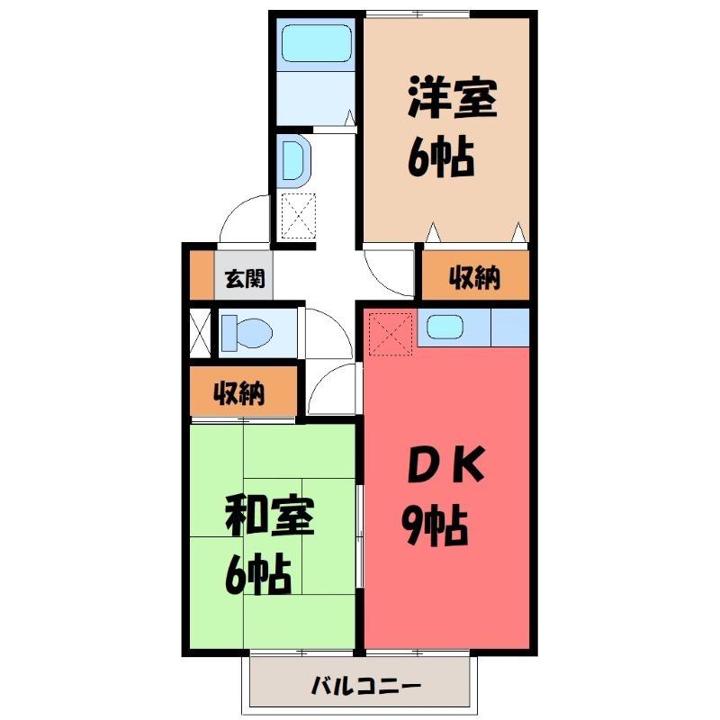 アモールKAZAMA(2DK/1階)の間取り写真