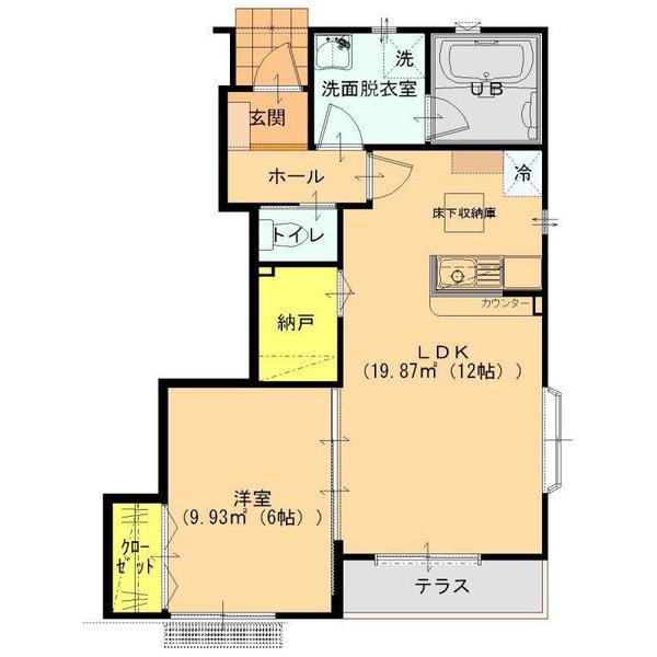 ハッピータウン E棟(1SLDK/1階)の間取り写真