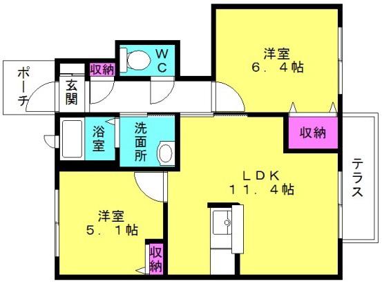 シャーメゾン浜の宮(2LDK/1階)の間取り写真