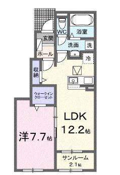 ルナ ソレイユ(1LDK/1階)の間取り写真