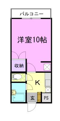 カスティールイン宇都宮(1K/2階)の間取り写真
