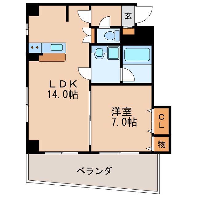 ラディアントヤバ(1LDK/9階)の間取り写真