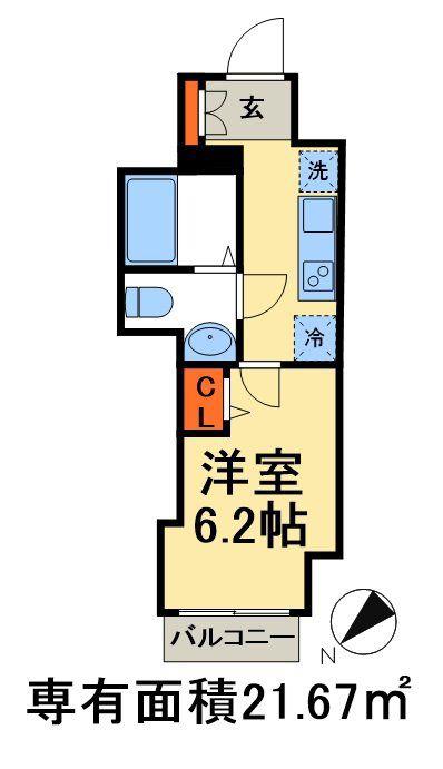 GENOVIA 西千葉(1K/6階)の間取り写真