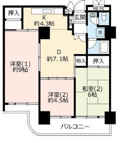 UR 武庫川19(3LDK/6階)の間取り写真
