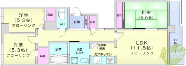 ロイヤルヒルズ台原Ⅰ(3LDK/1階)の間取り写真