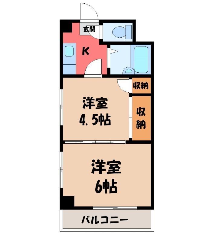 レジデンスカープ野木(2K/4階)の間取り写真
