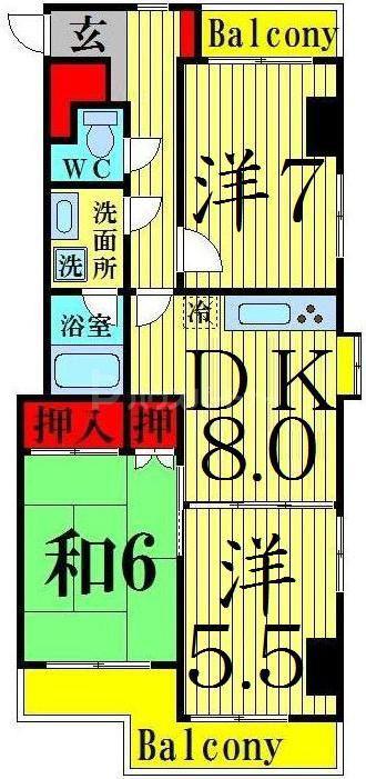 スカイハイツYOSHIMI(3DK/6階)の間取り写真