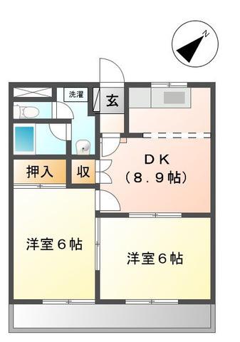 レジデンス六斗(2DK/1階)の間取り写真