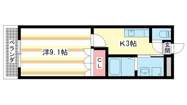 クレドール2番館(1K/2階)の間取り写真