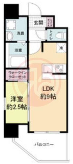 アドバンス難波ラシュレ(1LDK/12階)の間取り写真