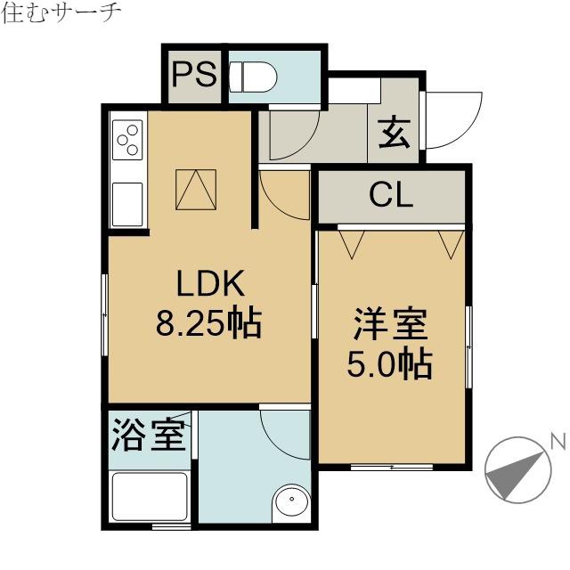 リーブルファイン東富田2(1LDK/1階)の間取り写真
