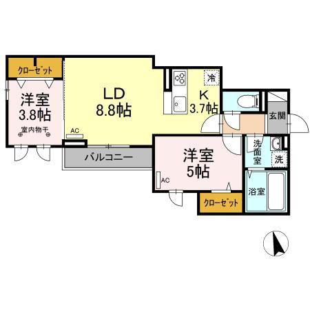 D-ROOM ARAI 7 RESIDENCE(2LDK/3階)の間取り写真