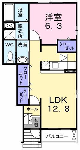 サンフラワーB(1LDK/1階)の間取り写真