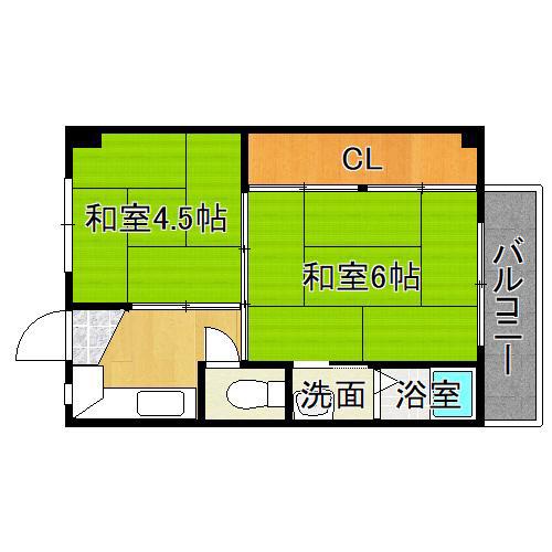 ビレッジハウス城蓮寺(2K/4階)の間取り写真