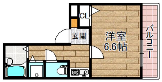 コアシティ如是(1K/1階)の間取り写真