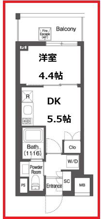 オルサス赤羽イースト(1DK/3階)の間取り写真