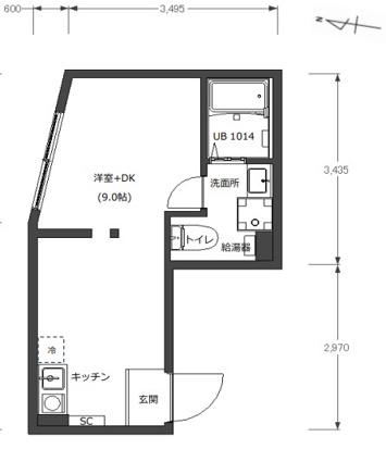 ベース三ツ沢下町(1DK/2階)の間取り写真