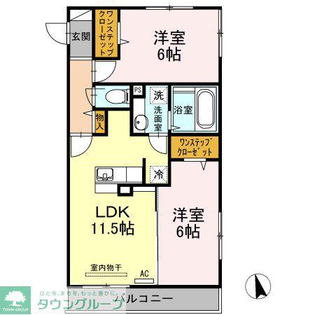 ＪＲ南武線 津田山駅 徒歩14分 3階建 築10年(2LDK/2階)の間取り写真