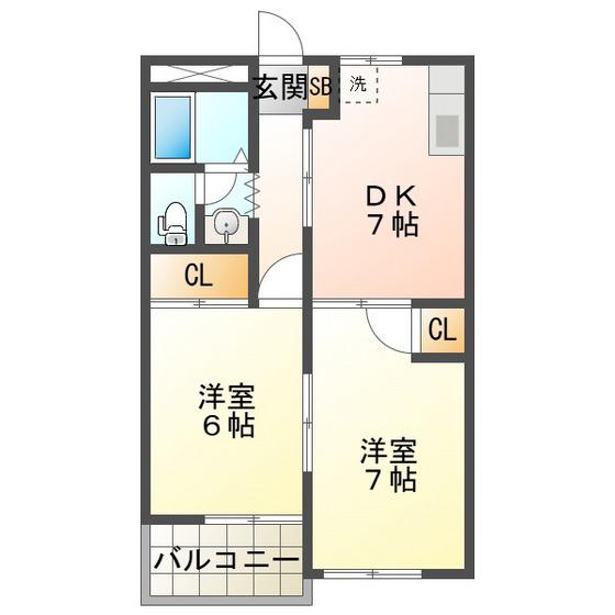 近鉄名古屋線 磯山駅 徒歩13分 2階建 築32年(2DK/2階)の間取り写真