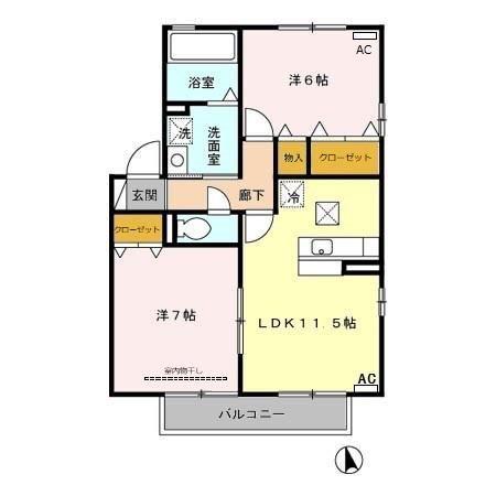 VILLA・RYUTAKU A(2LDK/1階)の間取り写真