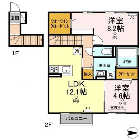 セレーノ岡本 C(2LDK/2階)の間取り写真