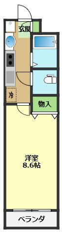 モーメント馬地(1K/1階)の間取り写真