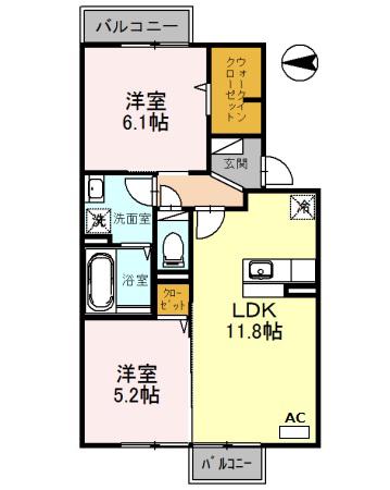 リバーウエスト(2LDK/2階)の間取り写真