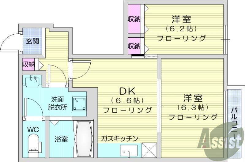 SHAMROCKⅢ(2DK/1階)の間取り写真