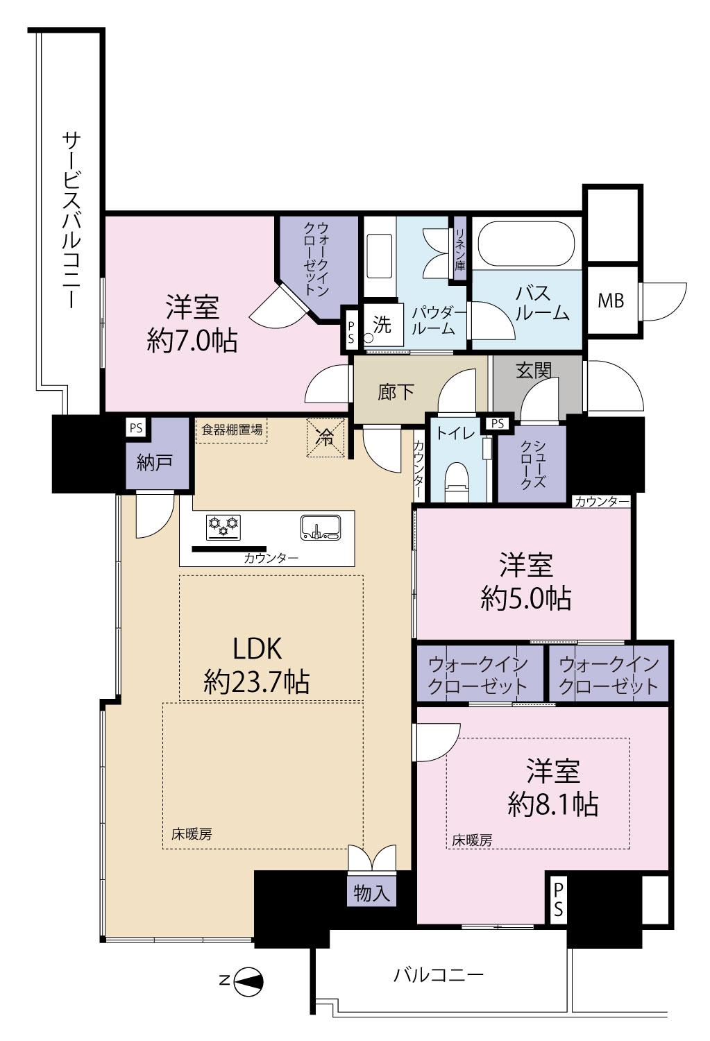 プレミストタワー靱本町(3LDK/30階)の間取り写真