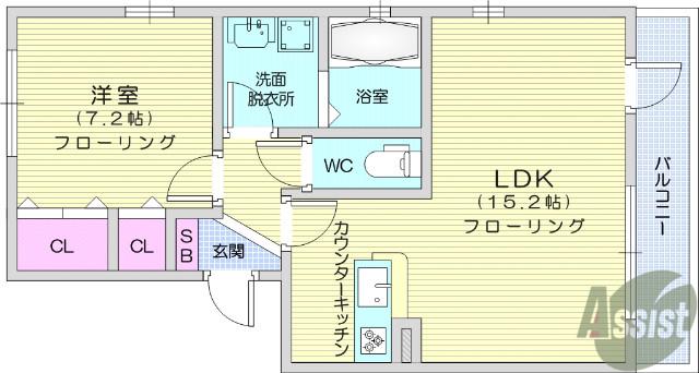 シャティK Ⅱ(1LDK/2階)の間取り写真
