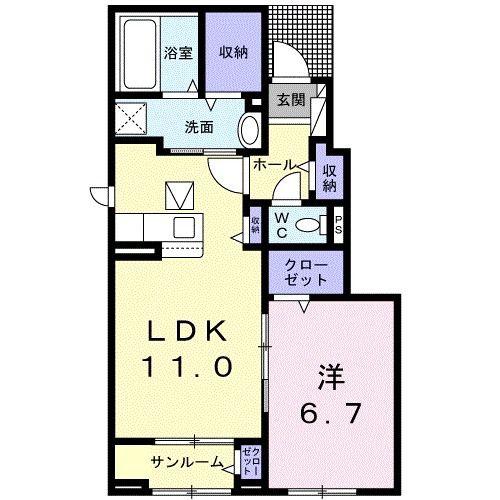 ＪＲ播但線 和田山駅 徒歩15分 2階建 築3年(1LDK/1階)の間取り写真