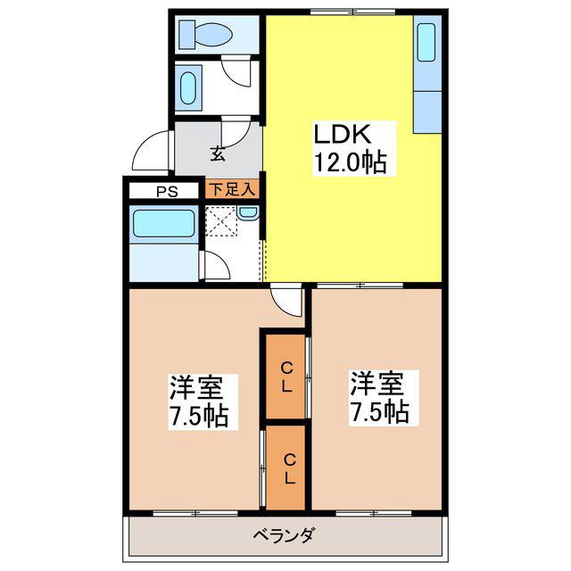 シェトワN(2LDK/2階)の間取り写真