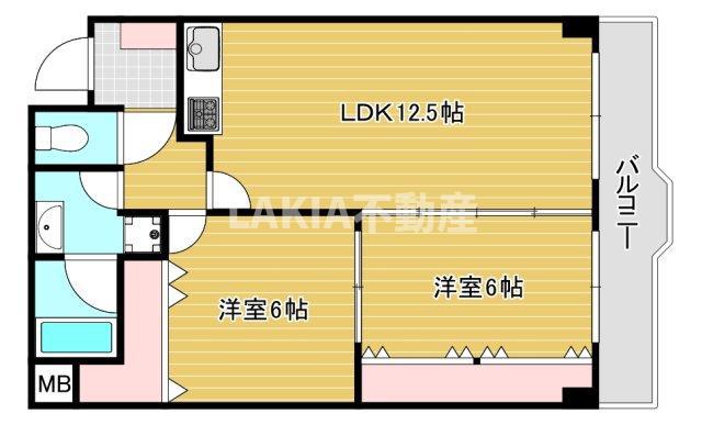 ウィステリア谷町(2LDK/6階)の間取り写真
