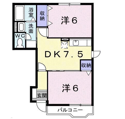 プチセレブ A(2DK/1階)の間取り写真