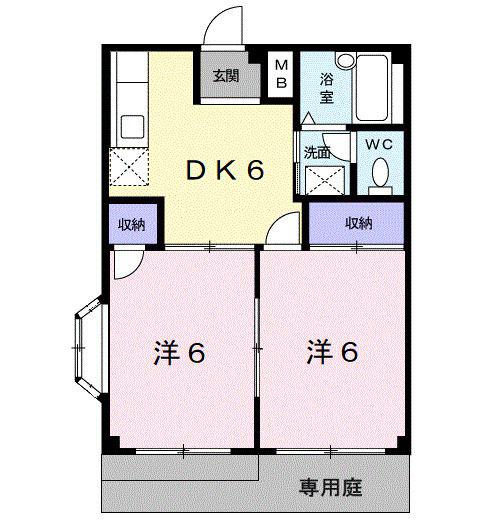 RIVERHILLYUASAII(2DK/1階)の間取り写真