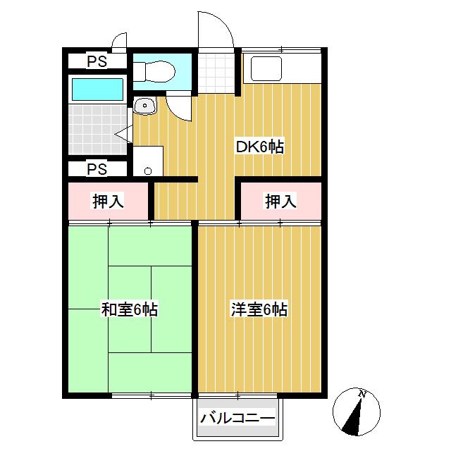 サンハイツ大屋(2DK/1階)の間取り写真