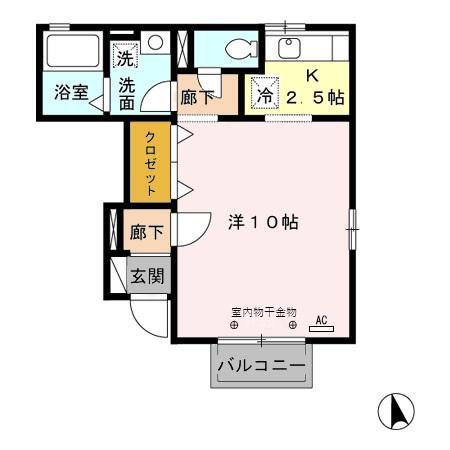 フロンテーラ(1K/1階)の間取り写真