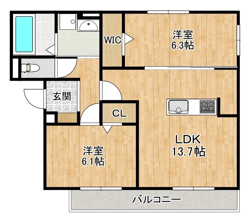 D-ROOM勝部3丁目(2LDK/1階)の間取り写真