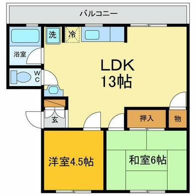 グランヴェール名東(2LDK/1階)の間取り写真